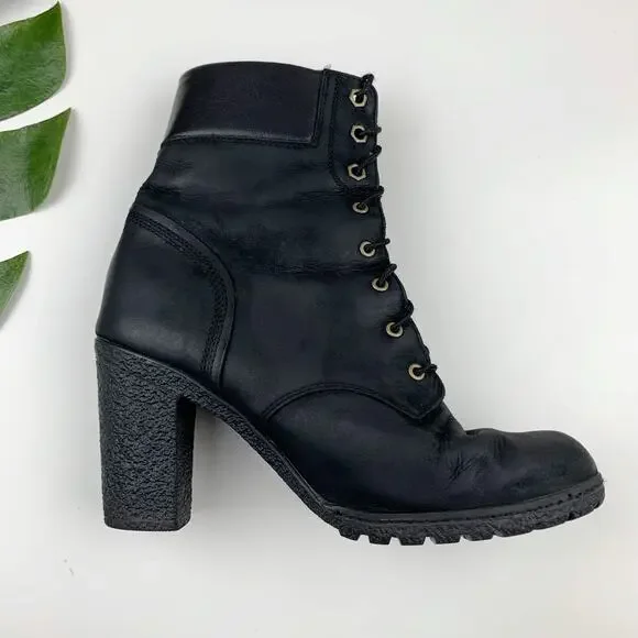 Timberland Glancy Ankle Boots Heeled Black Leather Lace Up Women's 8 - Picture 9 of 12